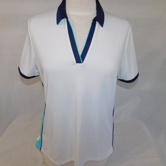 Callaway Opti Dri Womens L White Blue V Neck Golf Polo Shirt - Picture 10 of 10